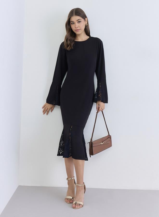 Styli Women Black Lace Sleeves Midi Dress - Image 1